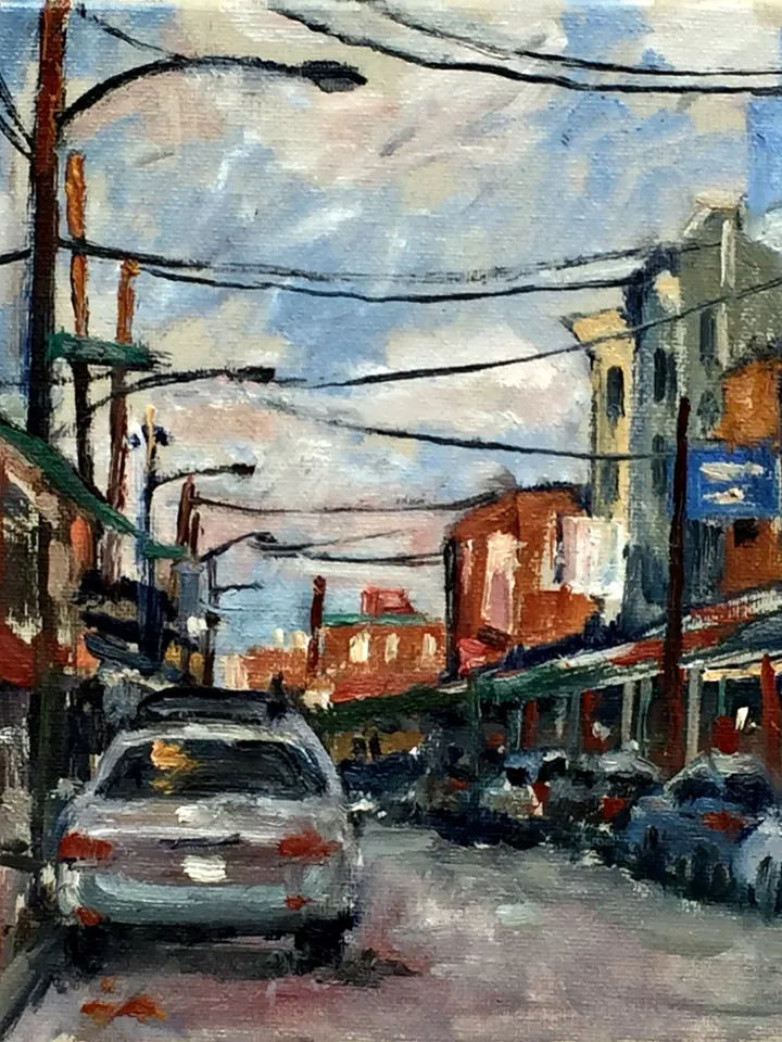 Small Cityscape Painting -South Philly/9th Street/Italian Market- 8x8 Oil on Canvas, Impressionist Landscape, Signed Original Fine Art