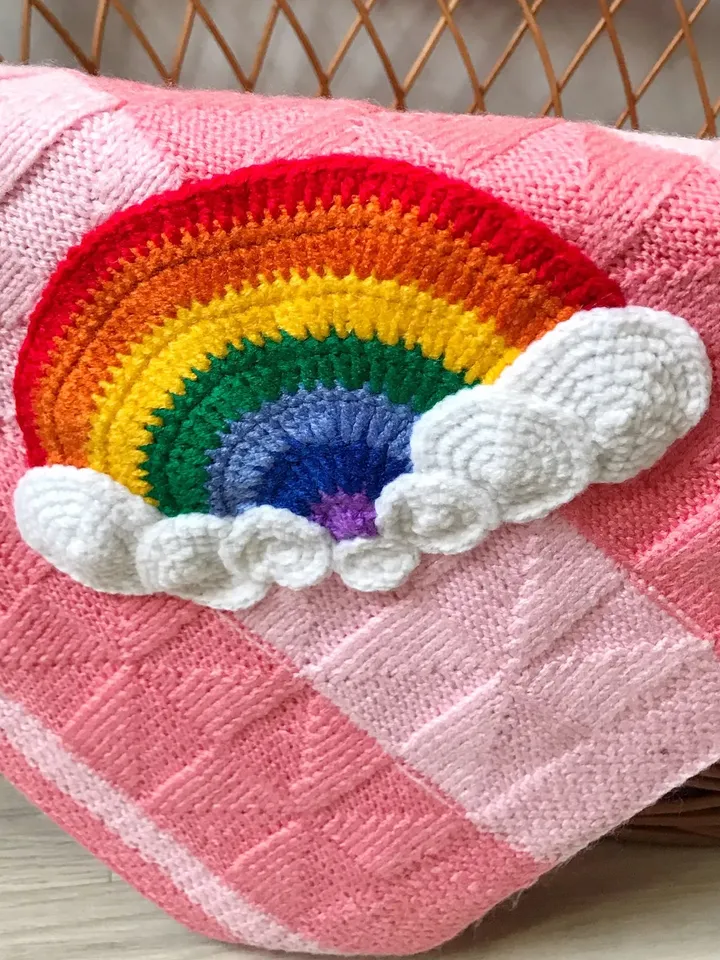 Pink rainbow baby blanket, Crochet baby girl blanket and booties, Gift set for baby girl