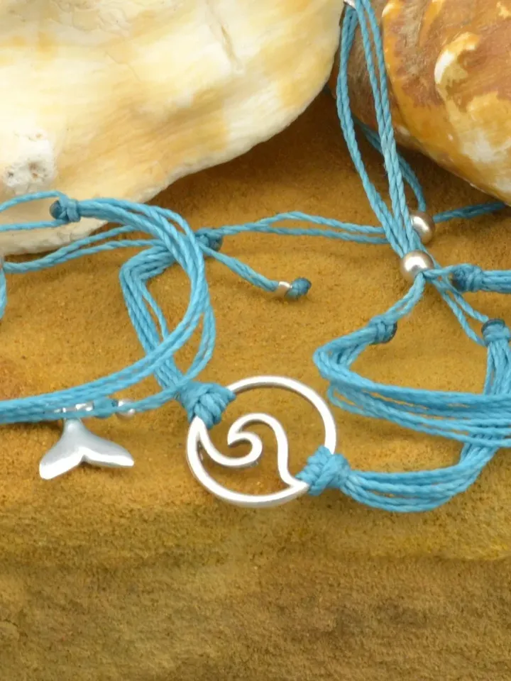Wave Stackable String Bracelet Set, Compass Rose Whale Tail Ocean Surfer Jewelry, Waterproof Beachy Bracelet Stack for Men Women Teens