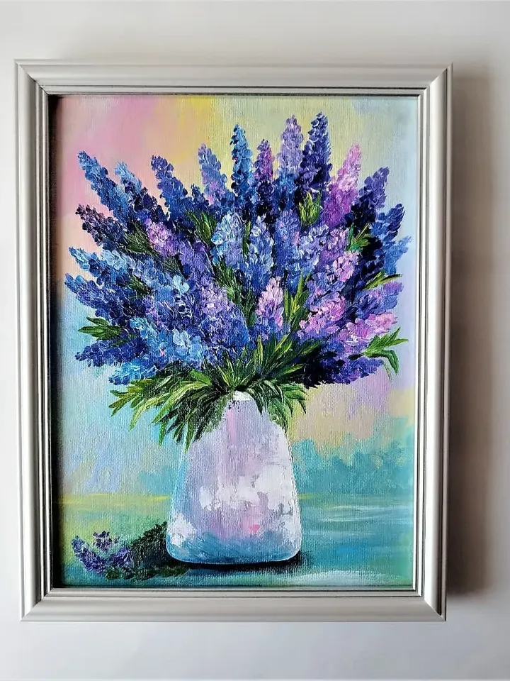 Lavender Bouquet Acrylic Painting | Unique Art Impasto