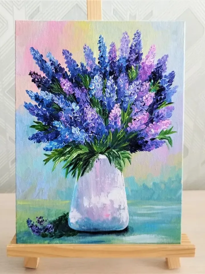 Lavender Bouquet Acrylic Painting | Unique Art Impasto