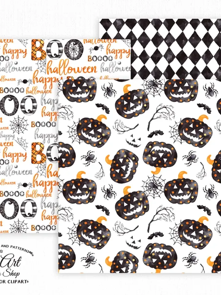 Watercolor Digital paper pack. Happy HALLOWEEN. Fall. Download Seamless Patterns. Digital Download. OliArtStudioShop