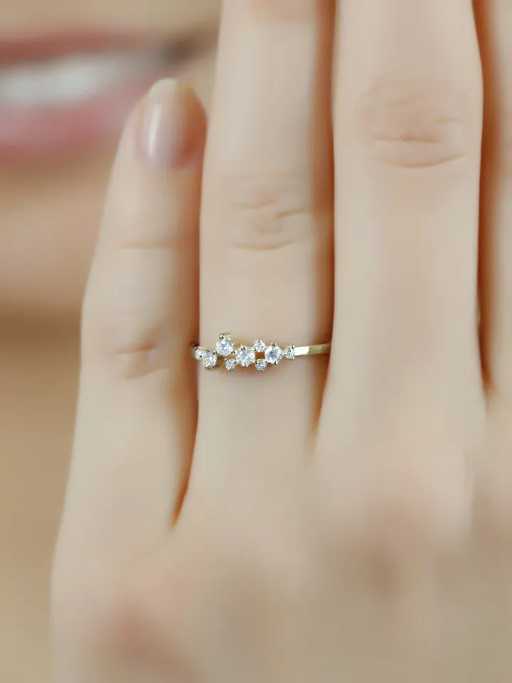 CLUSTER WEDDING RING | Moissanite Diamond Cluster Stackable Gold Ring | Moissanite 14k Gold Women Wedding Ring | Engagement Ring Gift