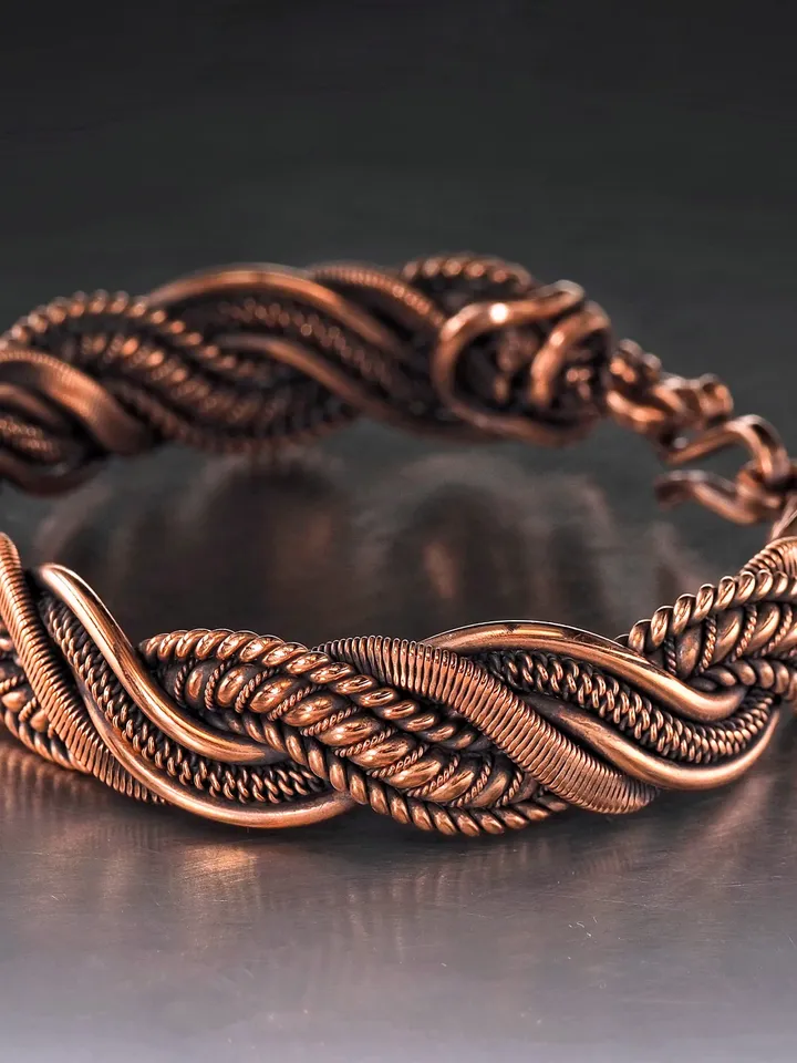 Unique Wire Wrapped Pure Copper Art Bracelet for Woman Antique Style Artisan Copper Jewelry 7th Anniversary Gift for Her 16.5 cm | WireWrapArt