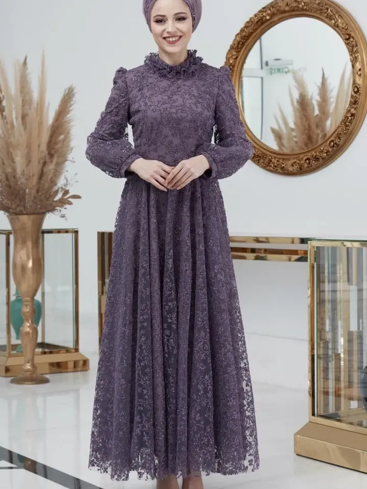AHUNARE HIJAB - Orkide  Lilac Tulle Wedding Dress, Muslim Evening Gown, Nikah, Islamic Wedding, Engagement, Bridesmaid,