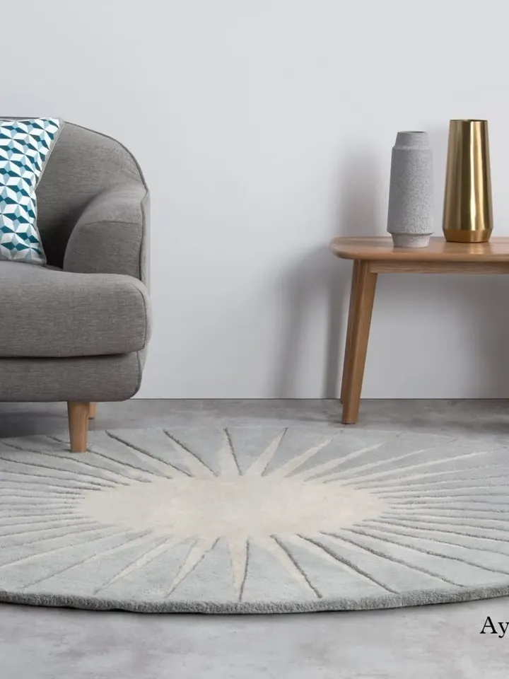 AYKA Round Wool Rug 100% Woolen Area Rug For Hall Kitchen Living Room Bed Room Dining Room Kids Room Carpet , Mustard / Round Rug /Christmas