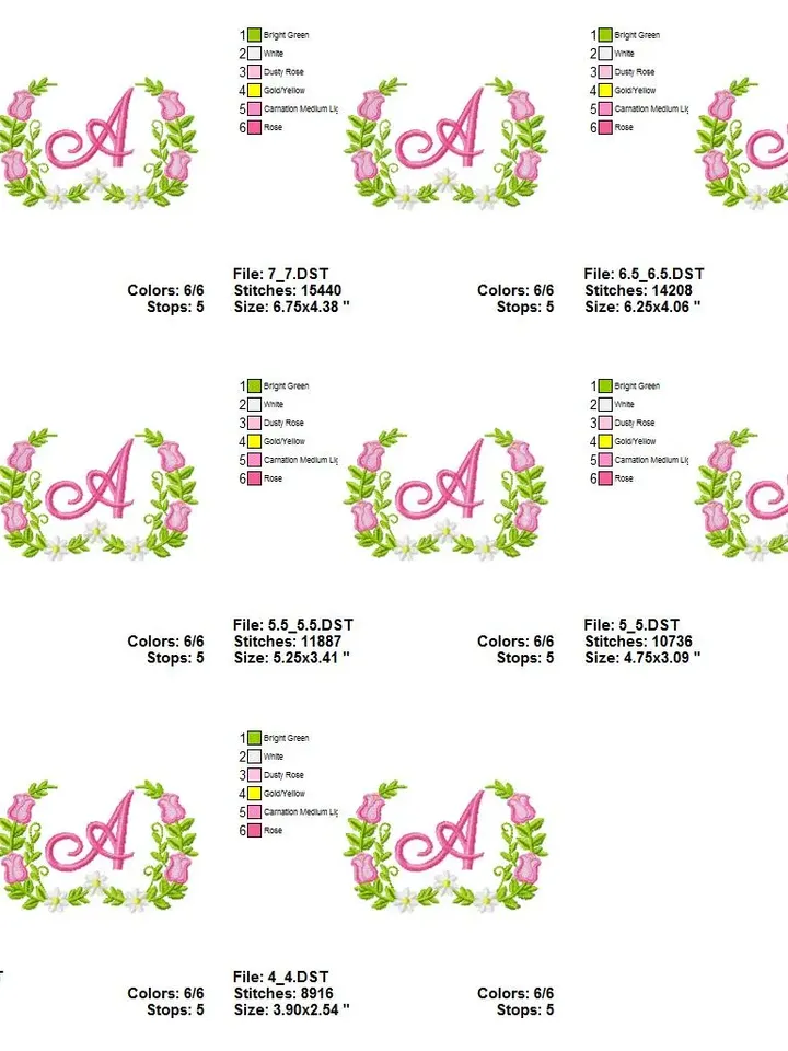Frame with flowers and with the letter A Monogram Machine Embroidery Design