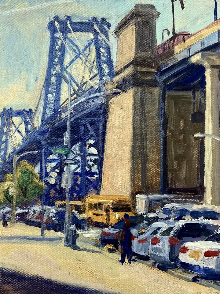 Original New York Cityscape Painting -Delancey St/Williamsburg Bridge/NYC- 10x16 Oil on Canvas, Signed Urban Impressionism Landscape