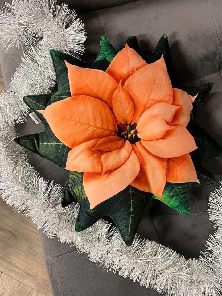 Poinsettia pillow small orange / poinsettia cushion / christmas pillow / christmas decoration / plant pillow