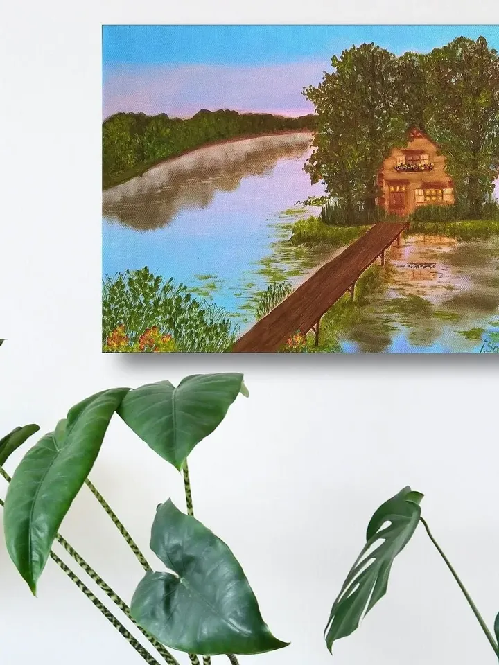 Rustic landscape oil paintings Lake house Paintings of lakes and trees
