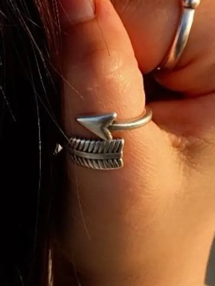 Bohemian Wrap Around Arrow Ring | Antique Silver Thumb/Knuckle/Midi Bypass Ring Adjustable | Minimal Jewelry Gift for Her | Wraparound Ring