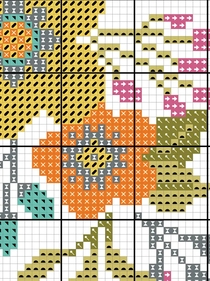 Modern cross stitch. Wreath cross stitch pattern. Flower frame cross stitch.