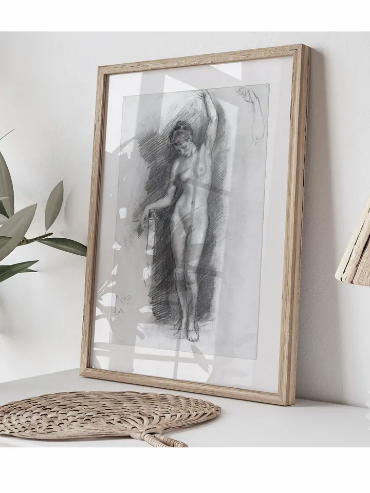 Standing Nude Female Vintage Sketch, Pencil Drawing, Printable Wall Decor, Downloadable | 259