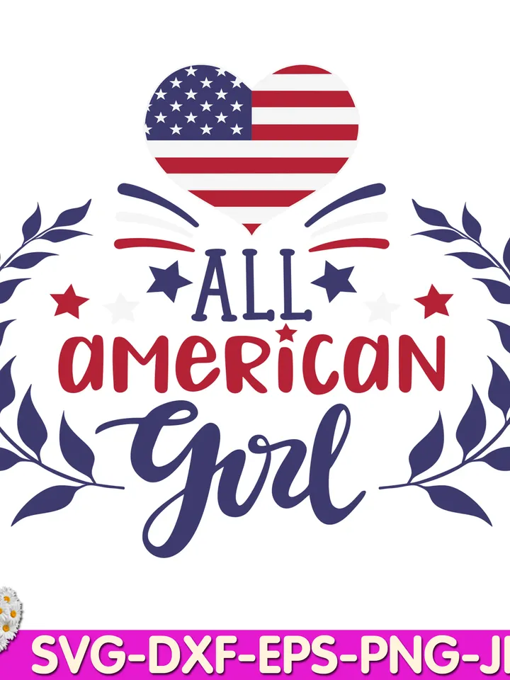 All American Girl Patriotic 4th of July Red White Blue Americorn digital design Cricut svg dxf eps png ipg pdf cut file