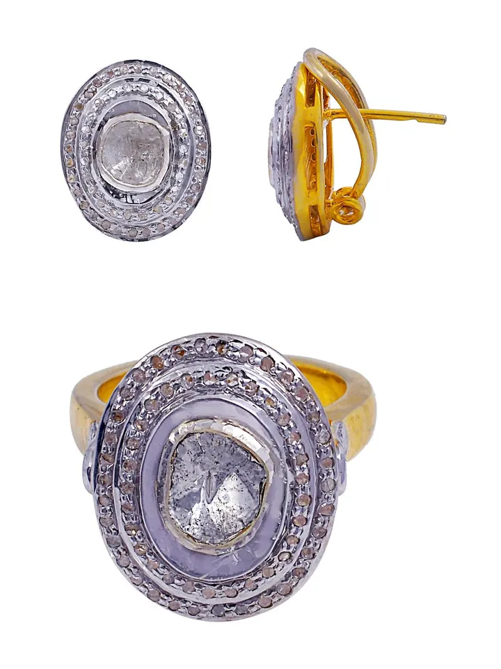 Pave Polki Diamond Jewelry, Polki Ring, Polki Earrings, Wedding Gift, Sterling Silver Jewelry, Bridal Jewelry, Anniversary Gift