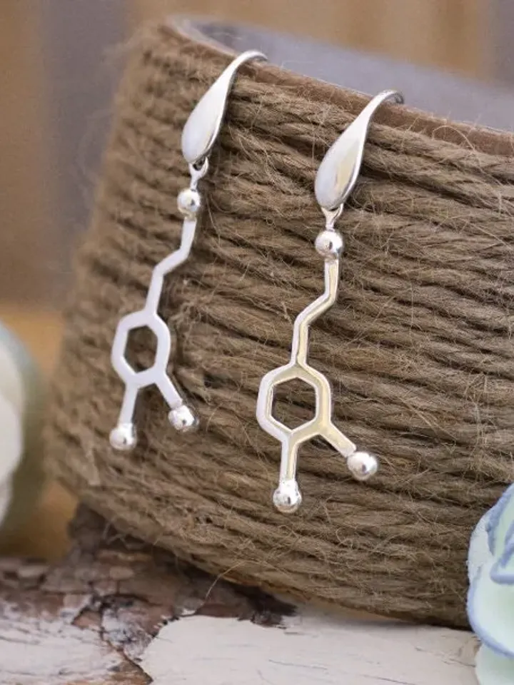Sterling Silver Dopamine Molecule Earrings