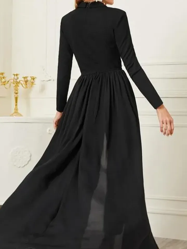 Lapel Collar Long Sleeve Button Front Shirt Jumpsuit With Mesh Skirt 2 Colors