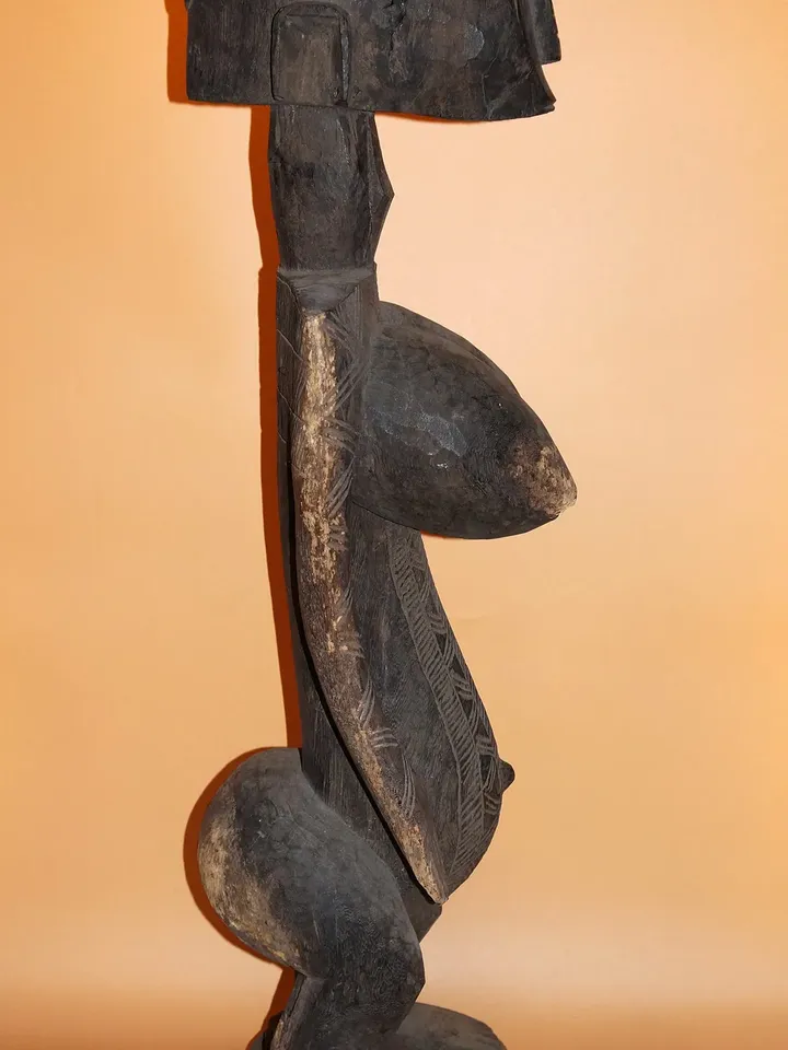 Bamana (Bambara) - Vintage African Female Statue from Mali, Tribal Wood Carved Figure, Rare African Sculpture for Collectors
