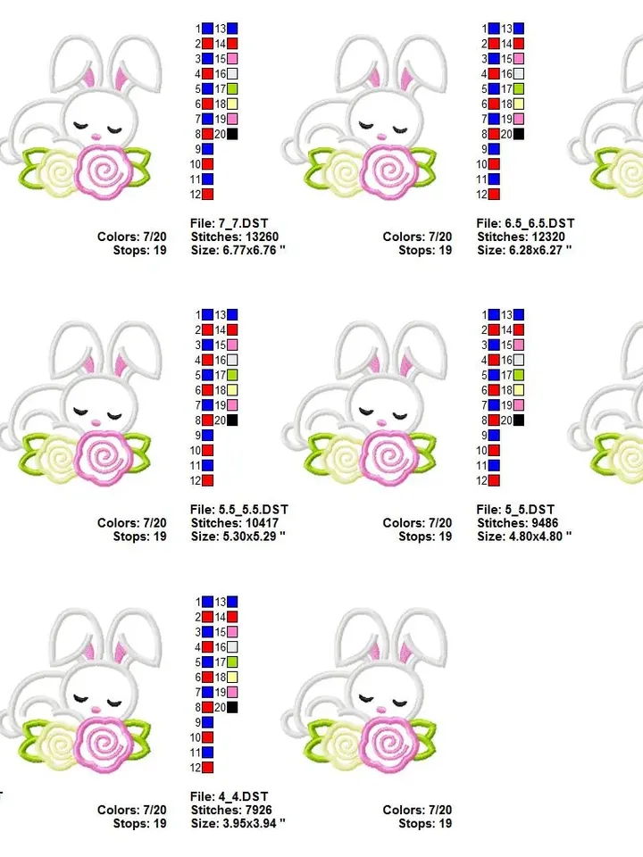 Easter Sleeping Bunny Cute Rabbit Easter Sunday Outfit Floral Bunny Rabbit Design applique for Machine Embroidery