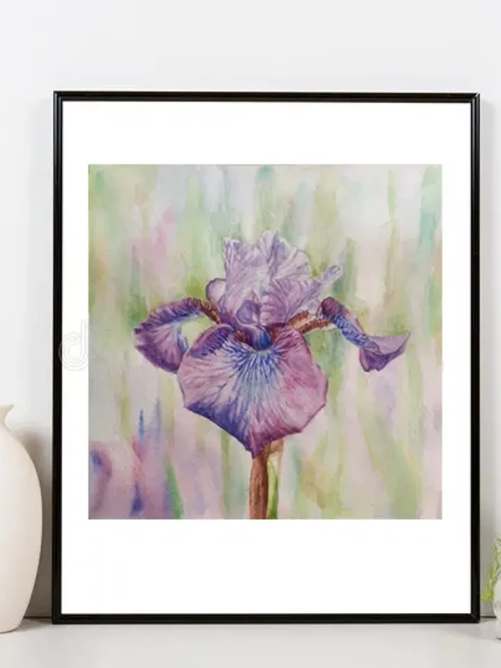 Lilac iris Flower Original Wall Art Painting Watercolor Artwork picture floral
