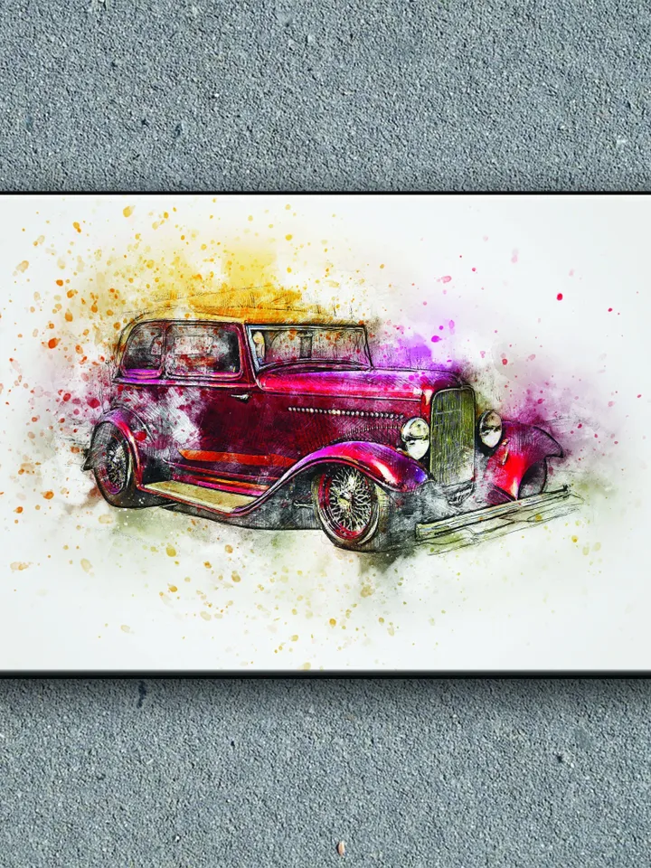 CLASSIC CAR Print on Canvas , Floating Frame Option, Modern Wall Art, Extra Large Canvas Wall Art