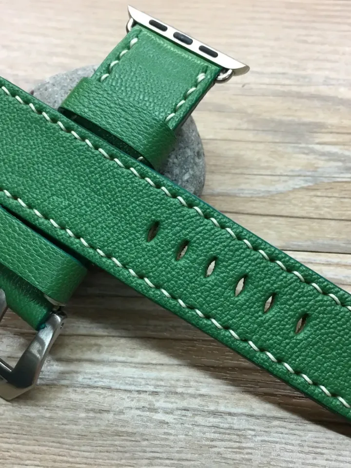 Personalized Apple Watch Band 44mm, Custom Apple Watch Band Leather, iWatch Series 5, Green Leather Watch Band, Valentines Day gift for him