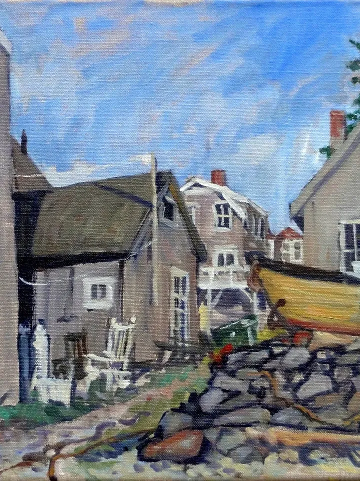 Original Maine Oil Painting Landscape -From Fish Beach/Monhegan- 12x12 Oil on Linen, Plein Air Impressionist Seascape