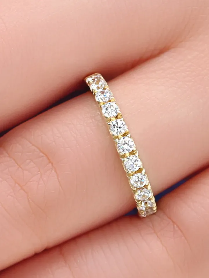 GOLD WEDDING BAND | Natural Diamond Wedding Ring | Tiny Diamonds Stacking Gold Ring | Minimalist 14k Solid Gold Ring | Gift For Wedding