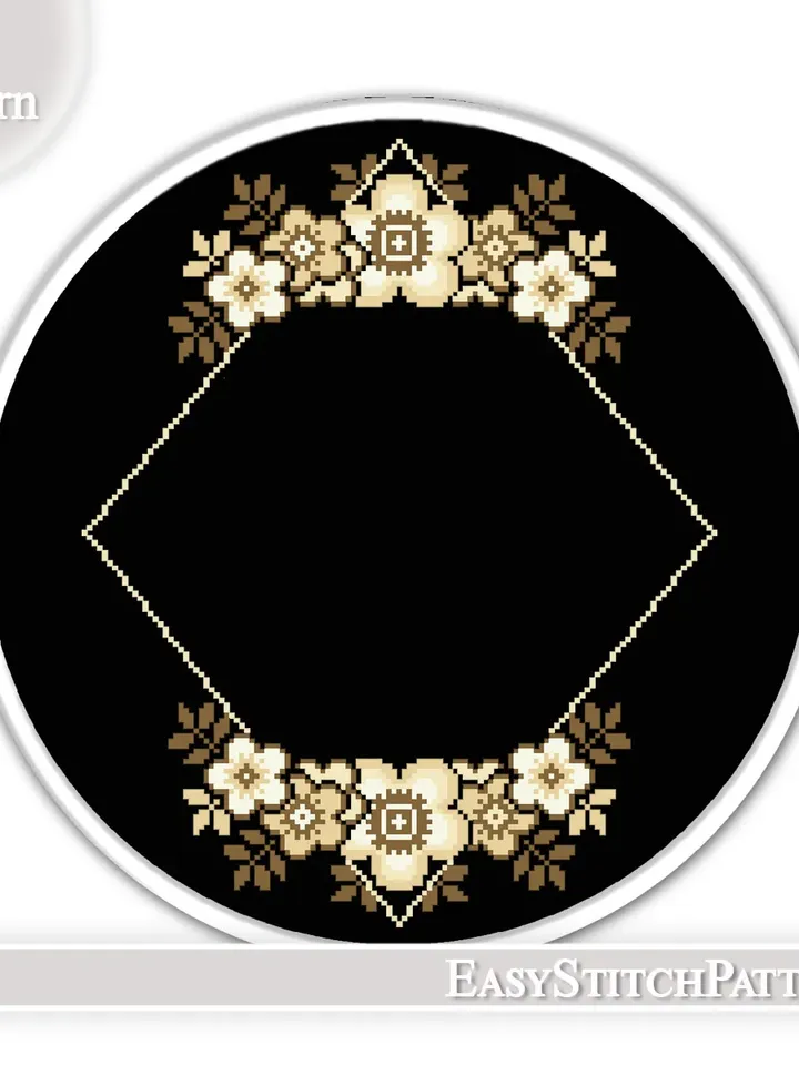 Floral Wreath cross stitch pattern. Flower frame cross stitch. Nature cross stitch.