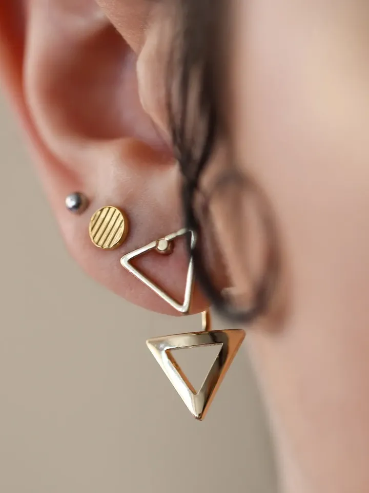 Double Triangle Ear Jackets | Dainty Geometric Studs | Double Triangle Geometric Earrings | Arrowhead Jacket Earrings | Minimal Gift for Her