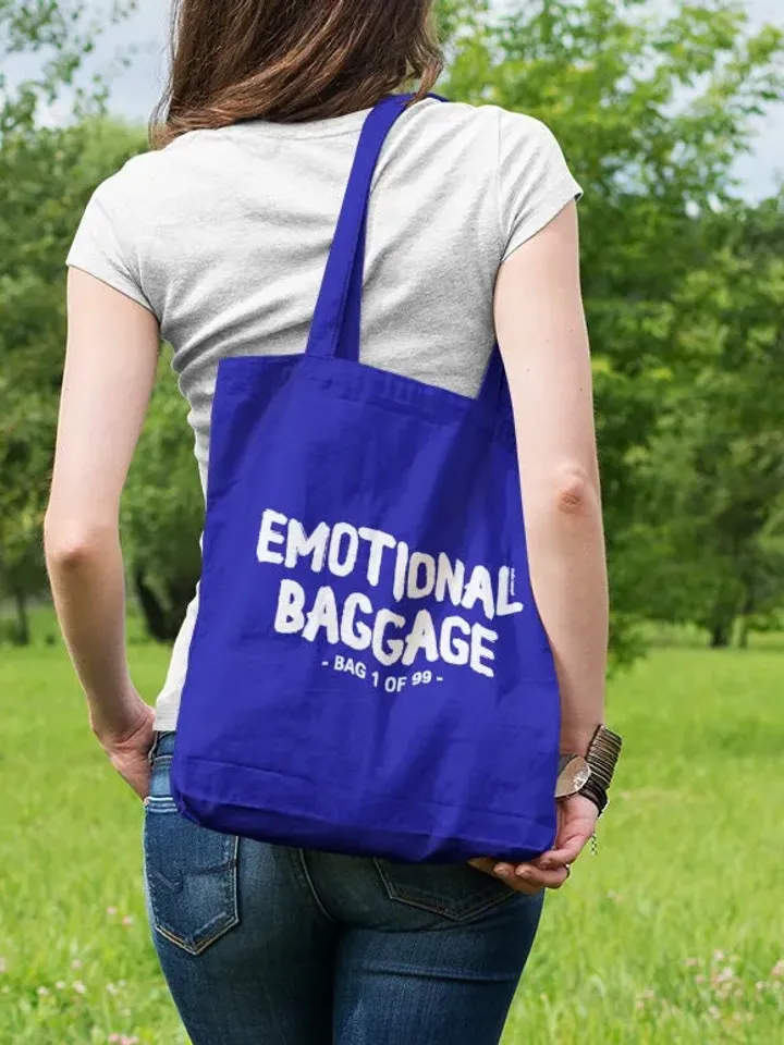 Emotional Baggage Tote bag blue. Mental Health nature lovers Environment friendly Mood Bag Gym Bag Grocery. Stuff Bag Eco-Friendly Shopper