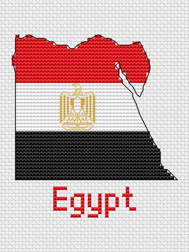 Map of Egypt with national emblem Cross Stitch Pattern Modern, Egypt Flag Xstitch Pattern, egyptian cross stitch picture