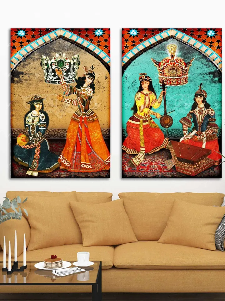 Bazm e Doostan -Pahlavi (2 Piece) | Persian Wall Art | Persian Calligraphy Wall Art | Traditional Persian Gift | Persian Art