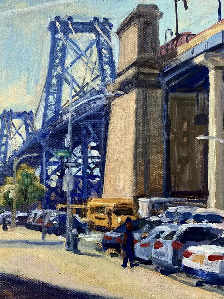 Original New York Cityscape Painting -Delancey St/Williamsburg Bridge/NYC- 10x16 Oil on Canvas, Signed Urban Impressionism Landscape