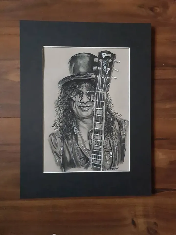 Pastel Drawing of Slash from Guns n Roses, Slash portrait, unmounted, unframed