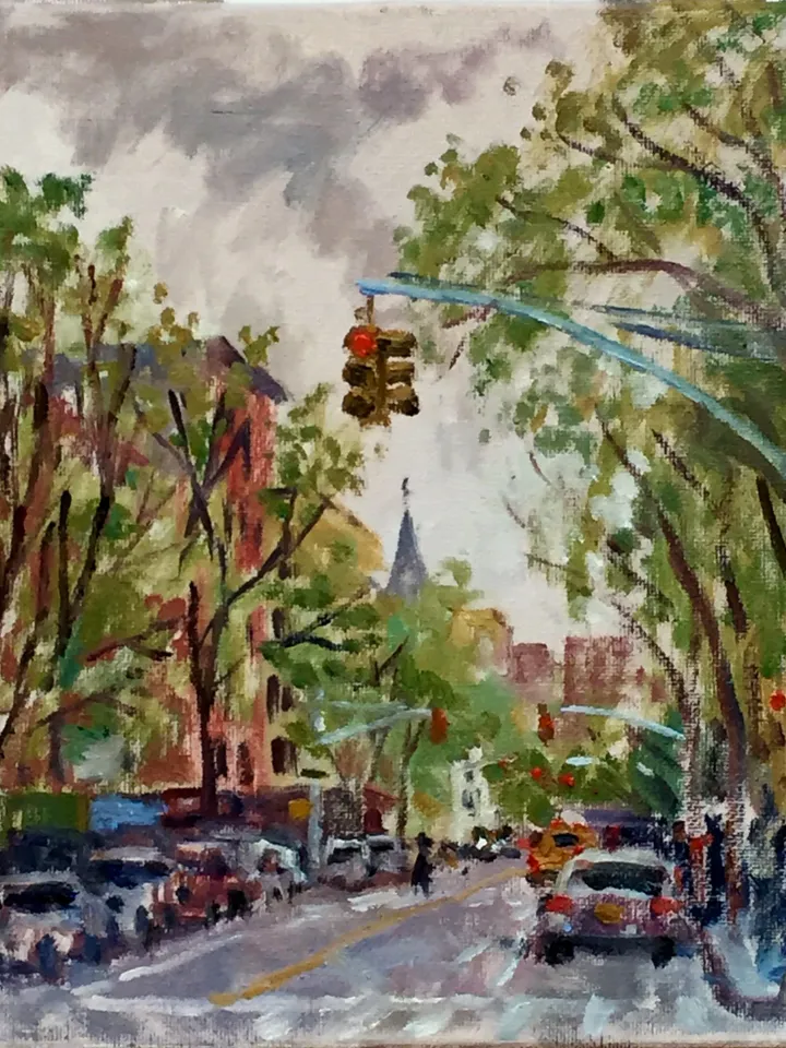 8x10 East Village Cityscape Painting -Up Avenue A/NYC- Oil on Canvas, New York Urban Impressionist Fine Art, Signed Original Landscape