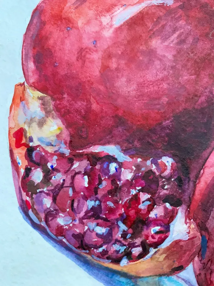 Pomegranates watercolor painting Fruit original art Kitchen small still life