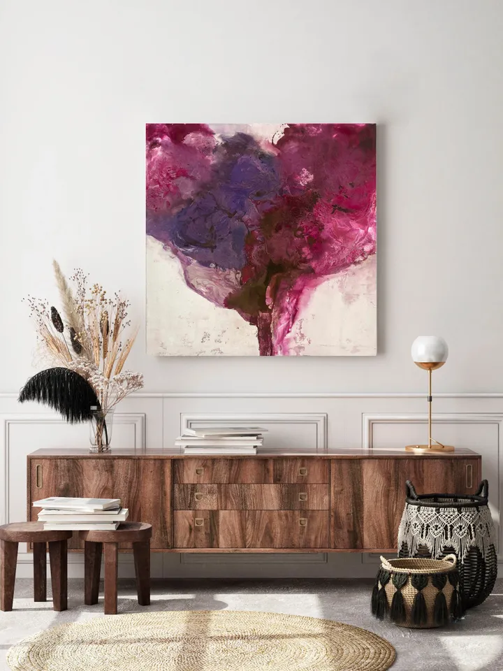 Extra Large Square Painting Pink, Fluid Abstract Painting Pink, Original Abstract Pink on Canvas, Fluid Textured Wall Art, Flui Art