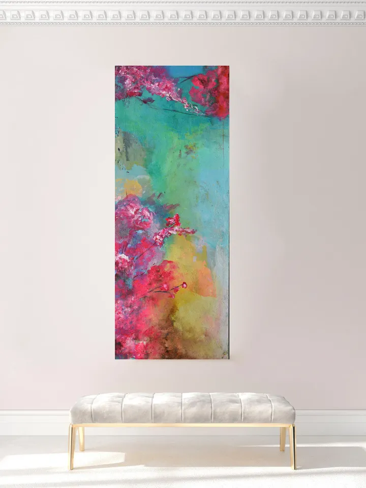Abstract Floral Painting, Large Floral Wall Art, Long Narrow art, Pink Abstract Floral Art, Original Artwork, Floral Painting on Canvas