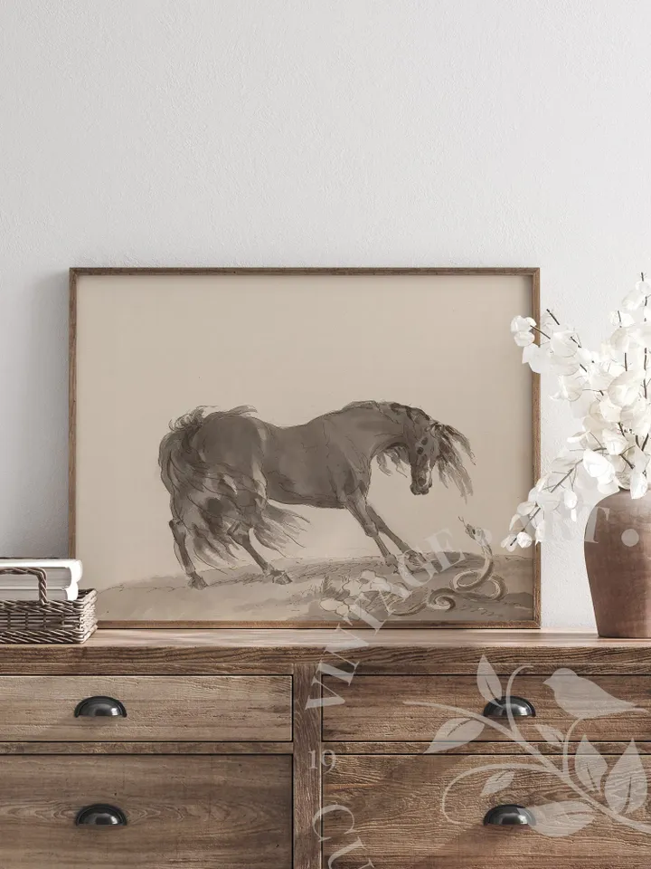Horse Watercolor Painting Vintage Wall Art PRINTABLE, Antique Farmhouse Wall Decor, Digital Downloadable | 261