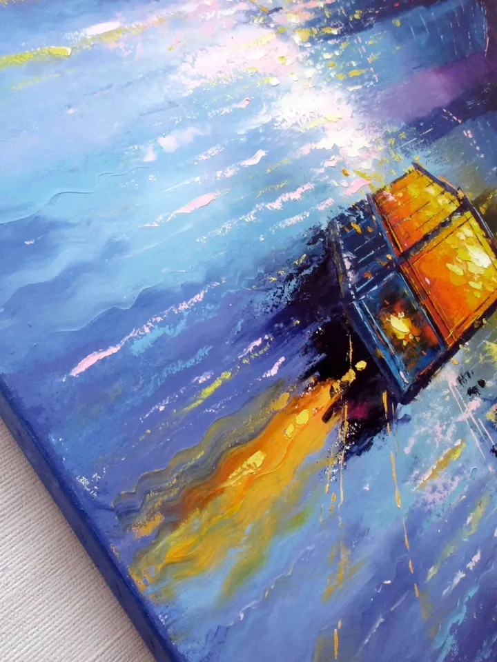 Cyberpunk Painting "NIGHT TRAM" Custom Size Oil Painting on Canvas, Cyberpunk Original Art by "Walperion Paintings"