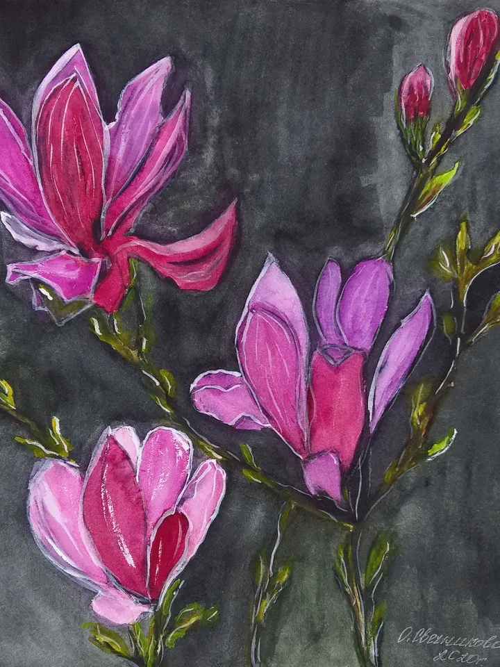 Ukrainian art Magnolia flower painting Ukrainian artist Original painting Pink magnolia flower art