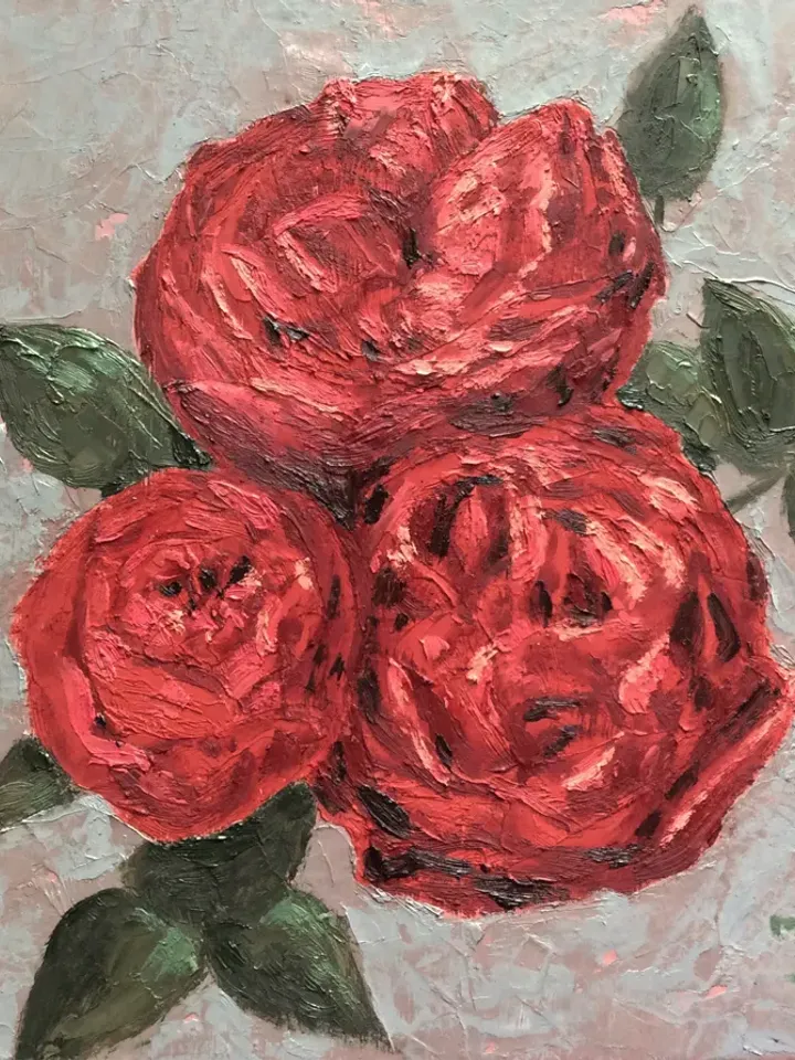 "Red Roses" oil small impasto painting flower stilllife original wall art picture artwork floral