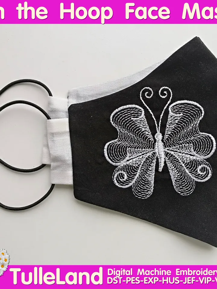 In The Hoop Face Mask Breathing mask Face Mask Women Face mask with butterfly Machine embroidery design