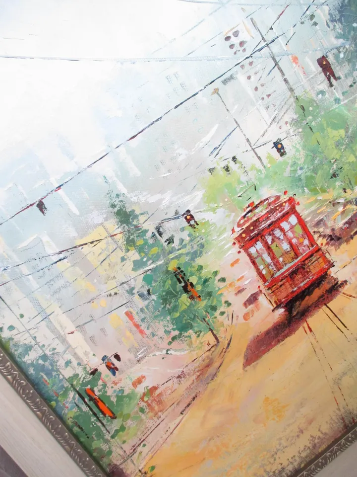 Original Oil Painting "MIDDAY TRAM" Painting on Canvas Modern City Painting Original Art by "Walperion Paintings"