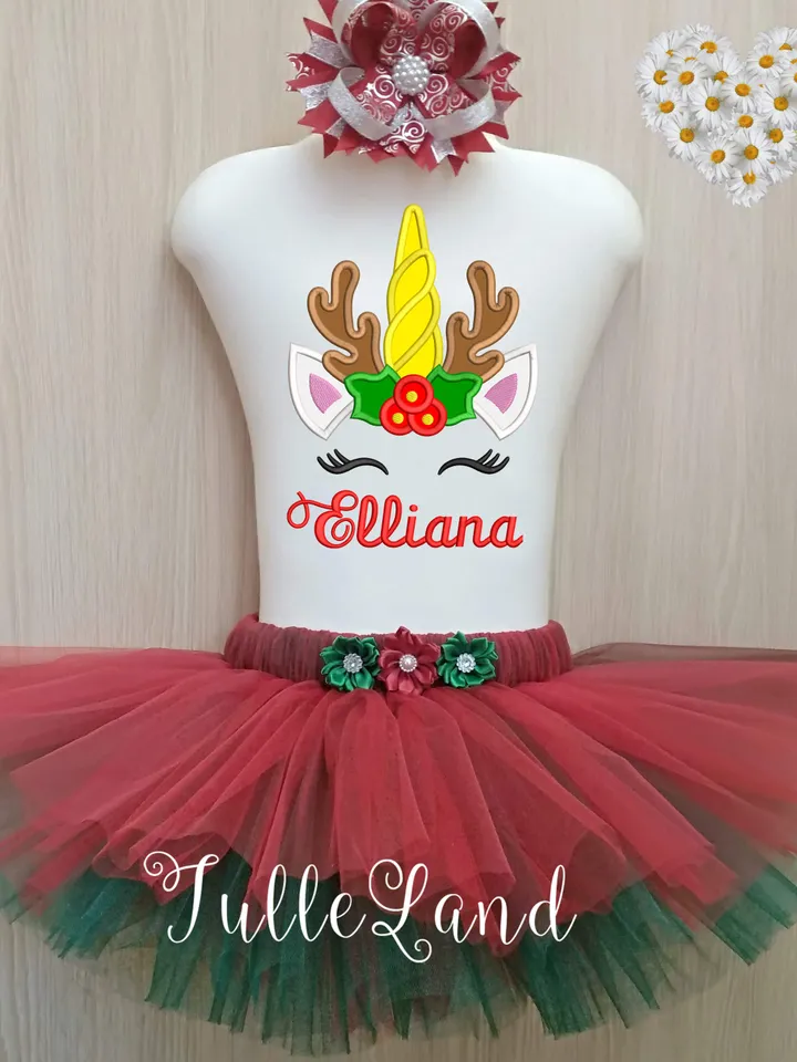 Christmas Unicorn with bow Reindeer Santa Winter Snowflake Red Poinsettia Design Applique for Machine Embroidery