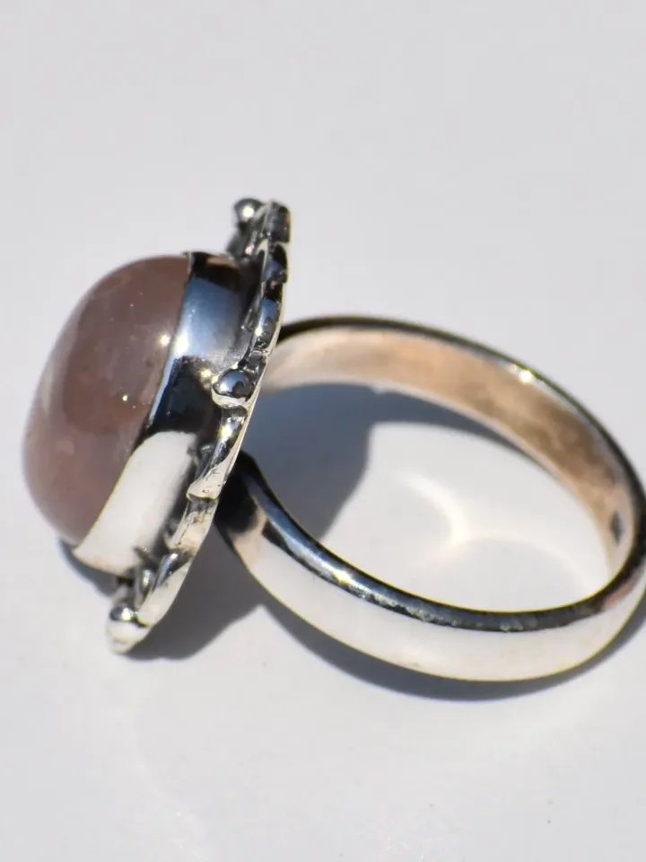 Natural Rose Quartz Ring, Sterling Silver Ring, Oval Gemstone, Statement Jewelry, Boho Jewelry, Wedding Ring, Anniversary Gift, Gift For Her