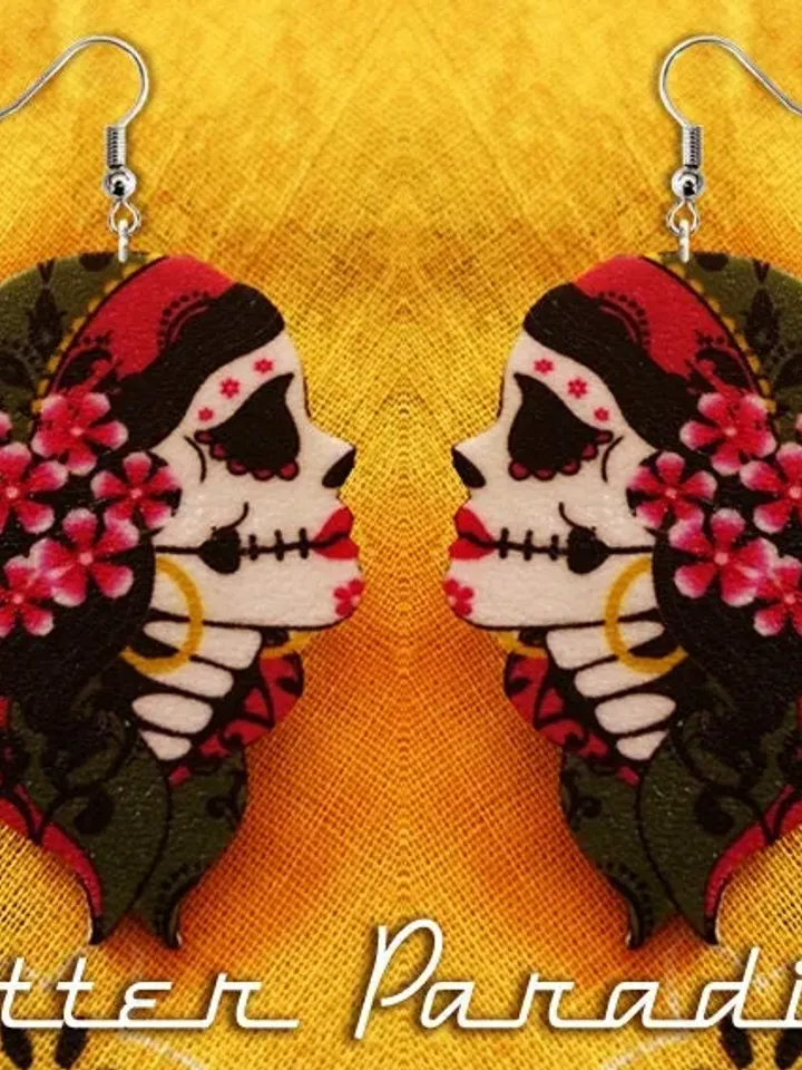 Gypsy Sakura - Earrings - Dia de Los Muertos - Calavera - Day of The Dead - Muerta - Sugar Skull - Mexican Folk - Frida - Glitter Paradise®