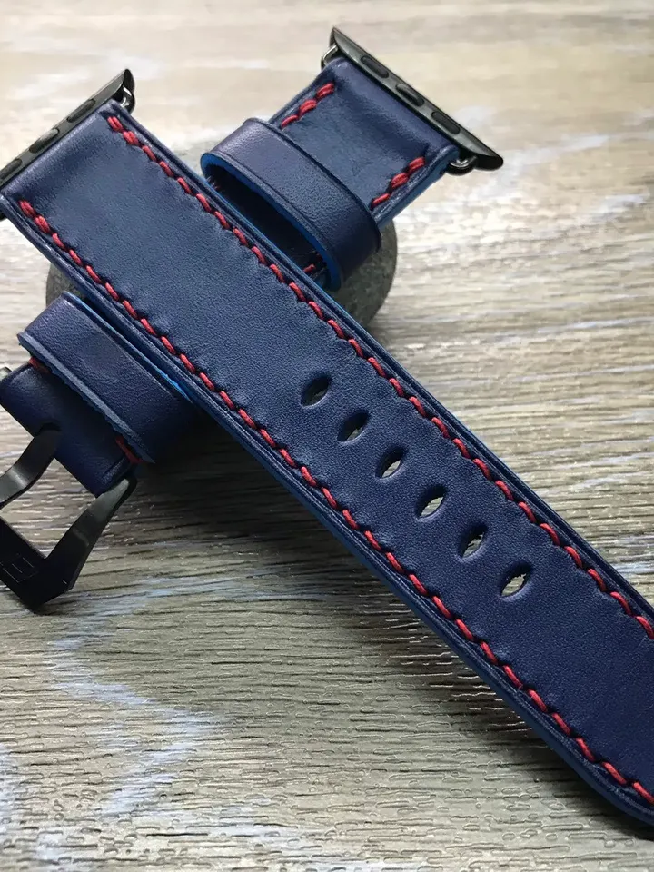 Apple Watch 44mm Blue Leather Band, 40mm Series 5 Watch Strap, Gold, Space Gray Watch case two piece strap - GPS, Cellular Model