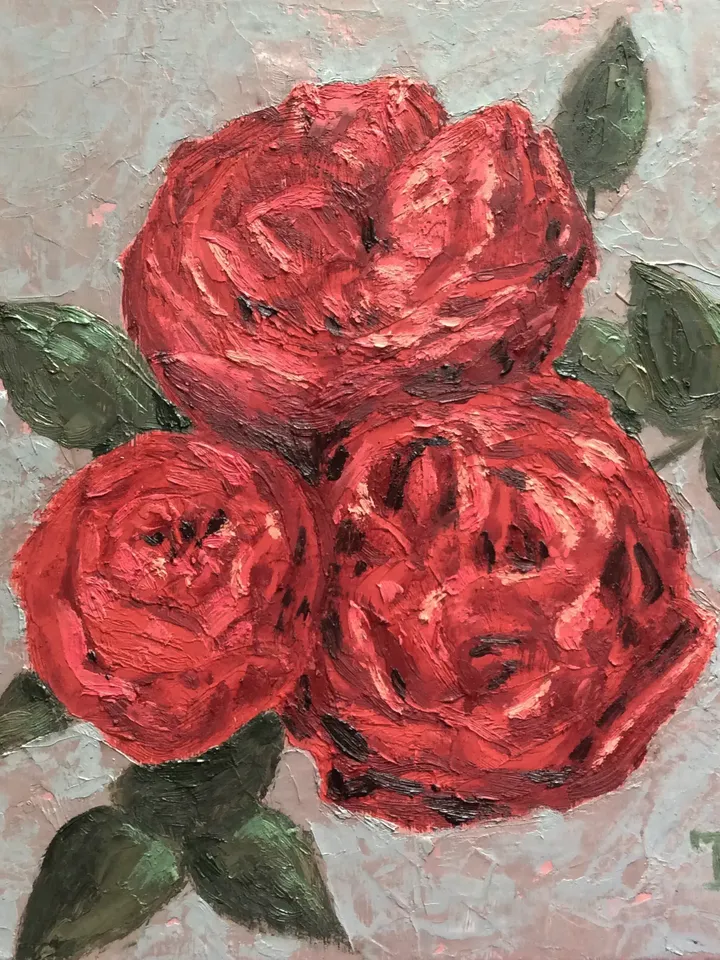 "Red Roses" oil small impasto painting flower stilllife original wall art picture artwork floral